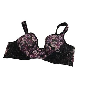 Jessica‎ Simpson Floral Lace Bra Purple Pink Underwire Full Coverage Women's 42C